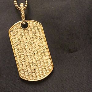 Crystal and gold tone Dog Tag Pendant and chain.